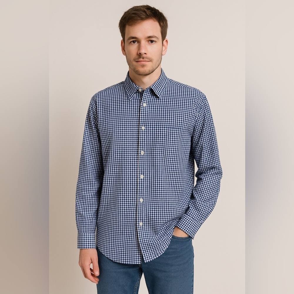 Alan Flusser Men’s Gingham Check Button Down Shirt XL Preppy Coastal Nautical
